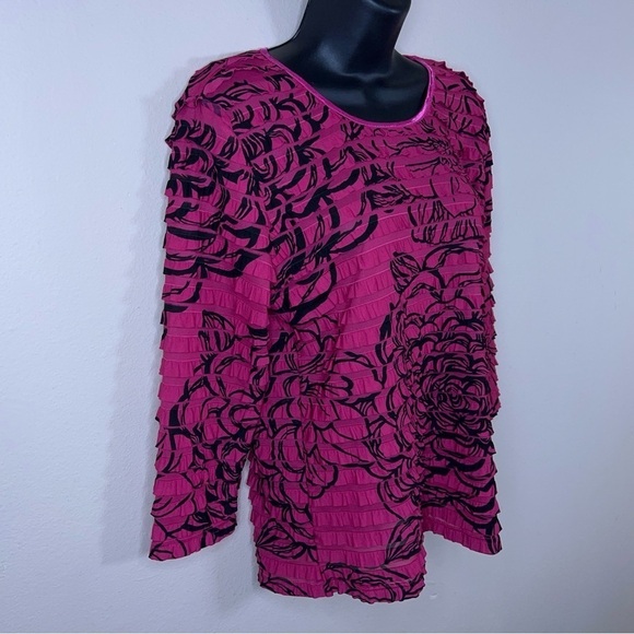 MEDIUM ERIN LONDON PINK BLACK VINTAGE TOP RUFFLE STRETCH - Picture 5 of 12